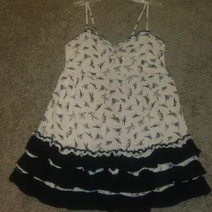 Ruffled sparrow print shirt dress top size XL